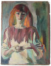 Signed EK YELENA KUCHERUK, 'CUP Of COFFEE,' Original PAINTING On Canvas 1964, Appx 32' X 24' Size, Unframed