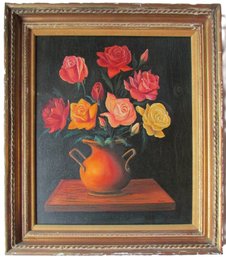 Signed AILEO, Original Painting, VASE Of ROSES, Approx 30' X 26.5,' Nicely Framed
