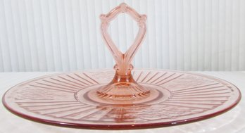 Vintage HOCKING Depression Glass CENTER HANDLE SERVER, MAYFAIR OPEN ROSE Pattern, PINK Color, Appx 11.5'