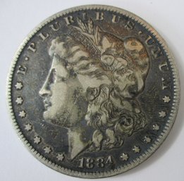 Authentic 1884P MORGAN SILVER Dollar $1.00, Philadelphia Mint, 90 Percent SILVER, Discontinued United States