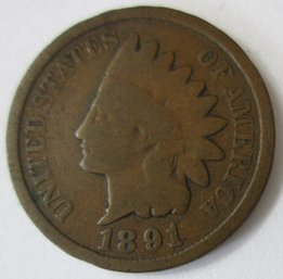 Authentic 1891P INDIAN Cent Penny $.01, PHILADELPHIA Mint, Copper Content, United States