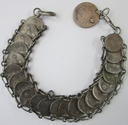 Vintage Link BRACELET, Multiple COIN Design, Early GUATEMALA 1/4 Real Denomination, Silver Composition