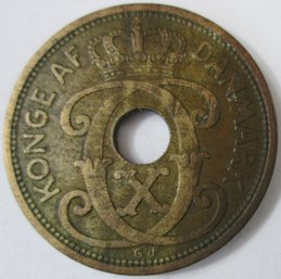 Authentic Denmark Issue Coin, Dated 1927, Five 5 ORE Denomination, BRONZE Composition, Discontinued Design