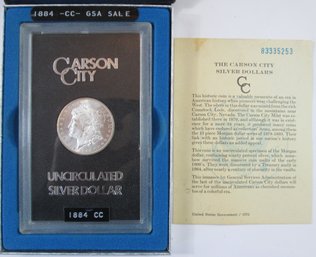 GSA Authentic 1884CC MORGAN SILVER Dollar $1.00, BRILLIANT UNCIRCULATED, 90 Percent SILVER, United States