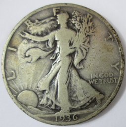 Authentic 1936P WALKING LIBERTY SILVER Half Dollar $.50, Philadelphia Mint, 90 Percent Silver, Discontinued