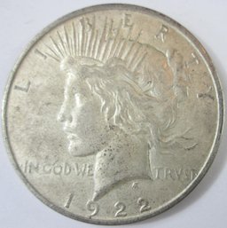Authentic 1922D PEACE SILVER Dollar $1.00, Denver Mint, 90 Percent SILVER, Discontinued United States