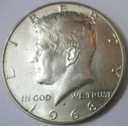 Authentic 1968D KENNEDY SILVER Half Dollar $.50, DENVER  Mint, 40 Percent Silver, Discontinued United States