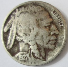 Authentic 1927P BUFFALO NICKEL $.05, Philadelphia Mint, United States Type, Discontinued Design