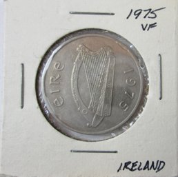 Authentic IRELAND Issue Coin, Dated 1975 Ten 10 PENCE Denomination, Copper Nickel Content, Discontinued Design