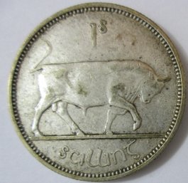 Authentic IRELAND Issue Coin, Dated 1939, One 1 Shilling, Silver Content, Discontinued Design