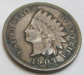 Authentic 1903P INDIAN Cent Penny $.01, Philadelphia Mint, Copper Composition, Discontinued United States