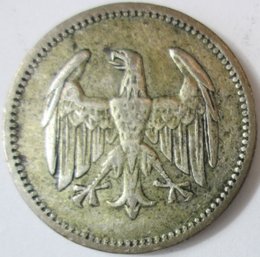 Authentic Germany Issue Coin, Dated 1925, One 1 DEUTSCHEMARK Denomination, SILVER Content, Discontinued