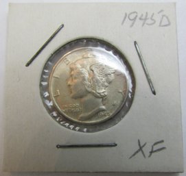 Authentic 1945D MERCURY SILVER DIME $.10, Denver Mint, 90 Percent Silver, Discontinued United States