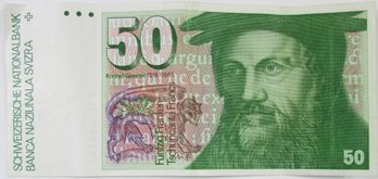 Authentic SWITZERLAND Issue Banknote, Genuine Fifty 50 FRANCS Currency Bill, Discontinued Design