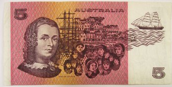 Authentic AUSTRALIA Issue, Five $5 Dollars, Standard Banknote, Currency Bill