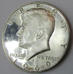 Authentic 1969S MIRROR PROOF, Kennedy Half $.50, San Francisco Mint, 40 Percent Silver, United States