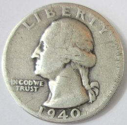 Authentic 1940S WASHINGTON SILVER QUARTER Dollar $.25, San Francisco Mint, 90 Percent Silver, United States