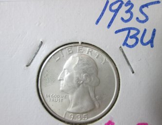 Authentic 1935P WASHINGTON SILVER QUARTER Dollar $.25, Philadelphia Mint, 90 Percent Silver, Brilliant Uncirc