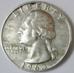 Authentic 1963D WASHINGTON SILVER QUARTER Dollar $.25, Denver Mint, 90 Percent Silver, United States