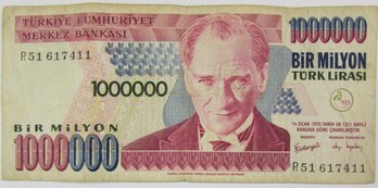 Authentic TURKEY Issue Banknote, Circa 1970, One Million 1,000,000 LIRA Denomination, Currency Bill