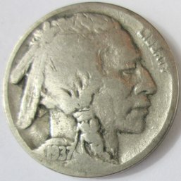 Authentic 1937D BUFFALO NICKEL $.05, Denver Mint, Discontinued Design, United States Type Coin
