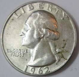 Authentic 1962D WASHINGTON QUARTER Dollar $.25, DENVER Mint, 90 Percent SILVER, United States