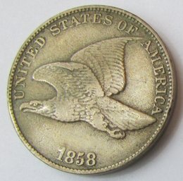Authentic 1858P FLYING EAGLE Cent Penny $.01, Philadelphia Mint, COPPER-NICKEL Composition, United States