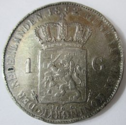 Authentic NETHERLANDS Issue Coin, Dated 1892, One 1 GULDEN, Silver Content, Depicts Wilhelmina