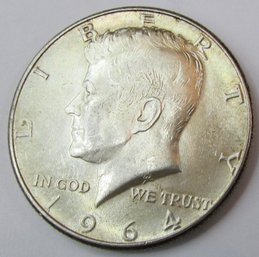 Authentic 1964P KENNEDY SILVER Half Dollar $.50, Philadelphia Mint, 90 Percent Silver, Discontinued USA