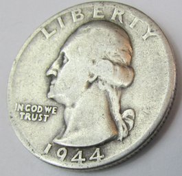 Authentic 1944P WASHINGTON SILVER QUARTER Dollar $.25, Philadelphia Mint, 90 Percent Silver, United States