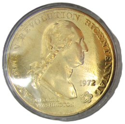 Authentic United States 1972 Bicentennial Commemorative Medal, George Washington, $1 Size, Gold Tone