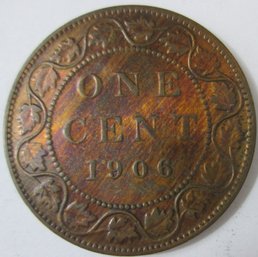 Authentic CANADA Issue Coin, Dated 1906, One $.01 Penny Cent, Discontinued Style, Copper Content