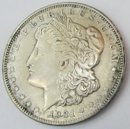 Authentic 1921P MORGAN SILVER Dollar $1.00, Philadelphia Mint, 90 Percent SILVER, Discontinued United States