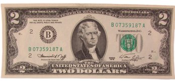 Authentic 1976 Series, Thomas Jefferson Two $2 BILL, Francine I. Neff, Crisp Discontinued United States