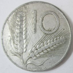 Authentic ITALY Issue Coin, Dated 1955, Ten 10 LIRA Denomination, Aluminum Content, Discontinued Design