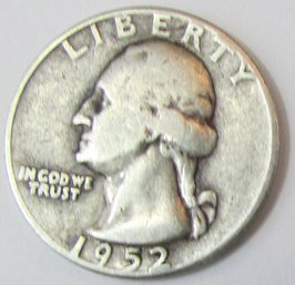 Authentic 1952D WASHINGTON QUARTER Dollar $.25, Denver Mint, 90 Percent SILVER, United States