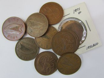 Set 10 Coins! Authentic IRELAND Issue, Mixed Dates, Two 2 Pence Denomination, Copper Content, Discontinued