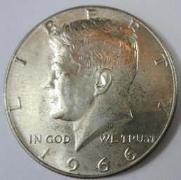 Authentic 1966P KENNEDY SILVER Half Dollar $.50, Philadelphia Mint, 40 Percent Silver, United States