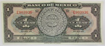 Authentic MEXICO Issue, Genuine Un One 1 PESO Currency Bill, Banco De MEXICO