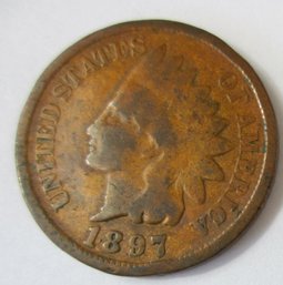 Authentic 1897P INDIAN Cent Penny $.01, Philadelphia Mint, Discontinued Style, United States
