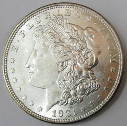 Authentic 1921D MORGAN SILVER Dollar $1.00, DENVER Mint, 90 Percent SILVER, BU, Discontinued United States