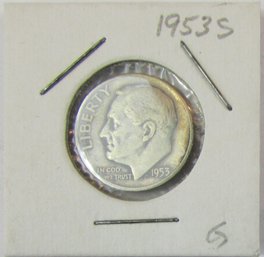 Authentic 1953S ROOSEVELT SILVER DIME $.10, San Francisco Mint, 90 Percent Silver, United States