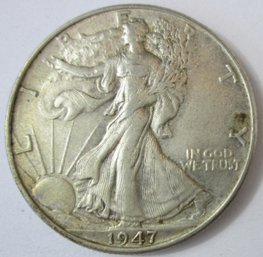 Authentic 1947P WALKING LIBERTY SILVER Half Dollar $.50, Philadelphia Mint, 90 Percent Silver, United States