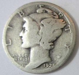 Authentic 1928P MERCURY SILVER DIME $.10, Philadelphia Mint, 90 Percent Silver, Discontinued, United States