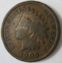 Authentic 1906P INDIAN Cent $.01 Penny, Philadelphia Mint, Discontinued Design, United States Type Coin