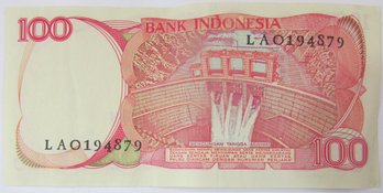Authentic INDONESIA Issue Bank Note, Dated 1984 Series, Genuine Hundred 100 Rupiah Denomination, Currency Bill