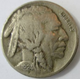 Authentic 1924P BUFFALO NICKEL $.05, PHILADELPHIA Mint, Discontinued United States Type Coin