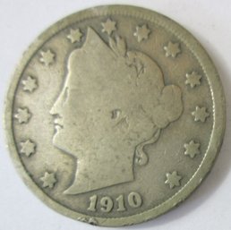 Authentic 1910P 'v' LIBERTY NICKEL $.05, Philadelphia Mint, Victory Type Coin, Discontinued United States
