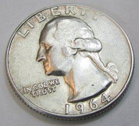 Authentic 1964D WASHINGTON SILVER QUARTER Dollar $.25, Denver Mint, 90 Percent Silver, United States