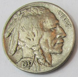 Authentic 1937P BUFFALO NICKEL $.05, PHILADELPHIA Mint, Discontinued United States Type Coin, Nickel Content